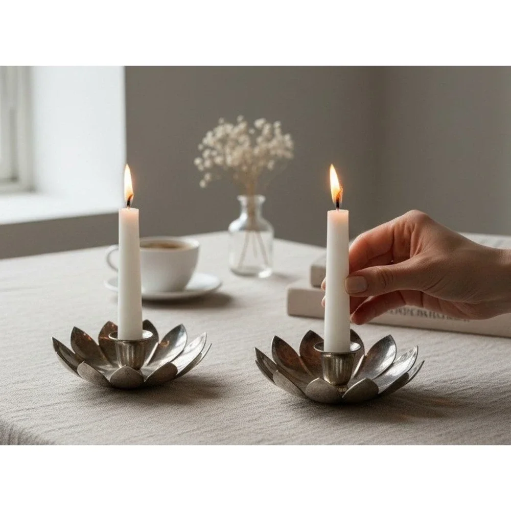 Reed & Barton 3001 Lotus Flower Silverplate Candle Holders Pair Vintage MCM